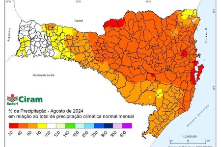 Agosto foi com chuva abaixo da média em Santa Catarina