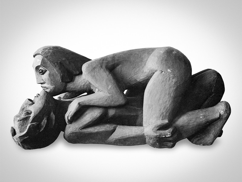 "Lovers" - Hermann Scherer - madeira de Tilia policromada- (1926) -  medindo 53,5x125x51 cm - Museu de Arte de Basel.