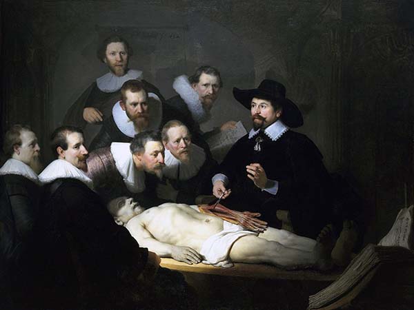 "Lição de Anatomia de Dr.Tulp"- Rembrandt-1632- óleo sobre tela (169,5x216,5) - Mauritshuis, A Haia, Países Baixos. Wilipédia.