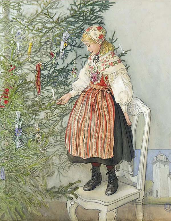 "Decorando a Árvore de Natal" - Carl Larsson (1853-1919) - aquarela.