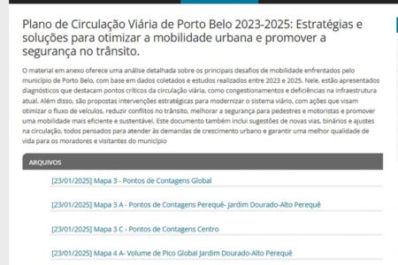 Porto Belo disponibiliza anexos da 1ª etapa do Plano de Circulação Viária