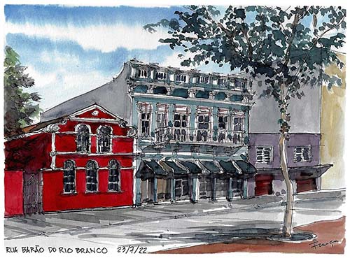 "Rua Barão do Rio Branco 23/07/22" - Carlos Emiliano de França- Croquis- aquarela.