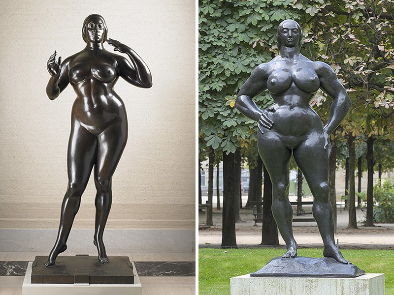 "Mulher de pé" Gaston Lachaise -1912-1927 - bronze -180x76,2x40,6cm - Museu de Saint Louis. "Mulher de Pé" Gaston Lachaise- 1932- Jardim da Tuilerias- Paris- Foto Romainbehar - Wikimedia Commons.
