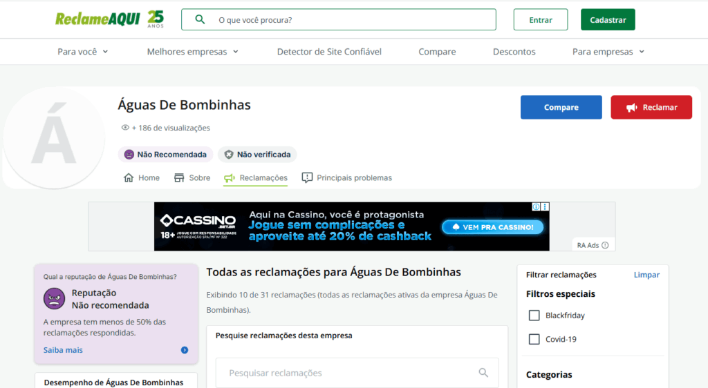 Imagem: Reprodução Site Reclame Aqui - 1º/08/2025
