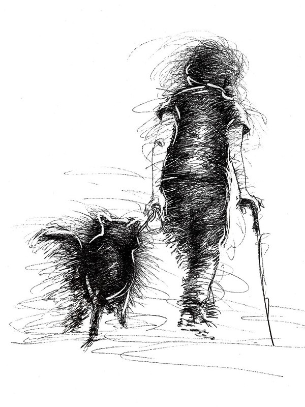 "Senhora e o cão" - Marco Antonio Camargo - line art a nanquim sobre papel- 21x29,7 cm- @mardecamargo.