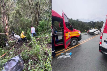 Colisão entre dois carros na BR-282, em Bom Retiro, deixa dois mortos; assista o vídeo