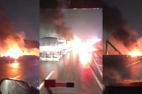 Acidente entre três caminhões interdita trecho da BR-101 em Joinville