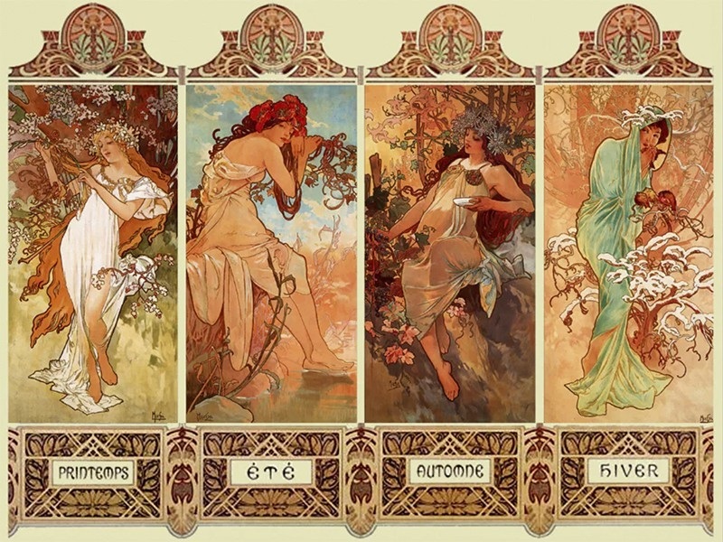 "Biombos das Estações"-Alphons Maria Mucha-(1660-1939)- cartazes de teatro- 1896.